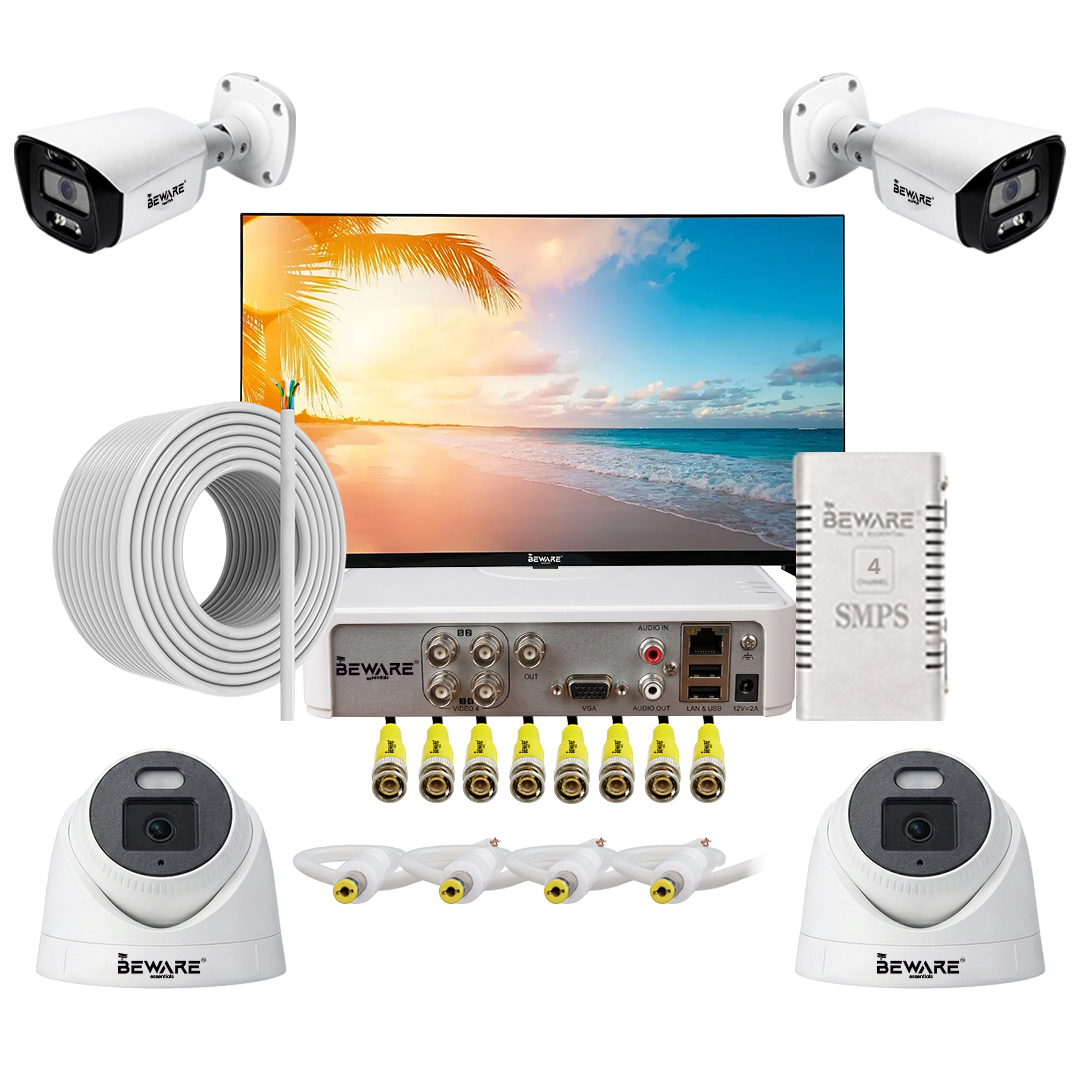BEWARE 4 Camera CCTV Security Combo Kit with 24 inch Monitor